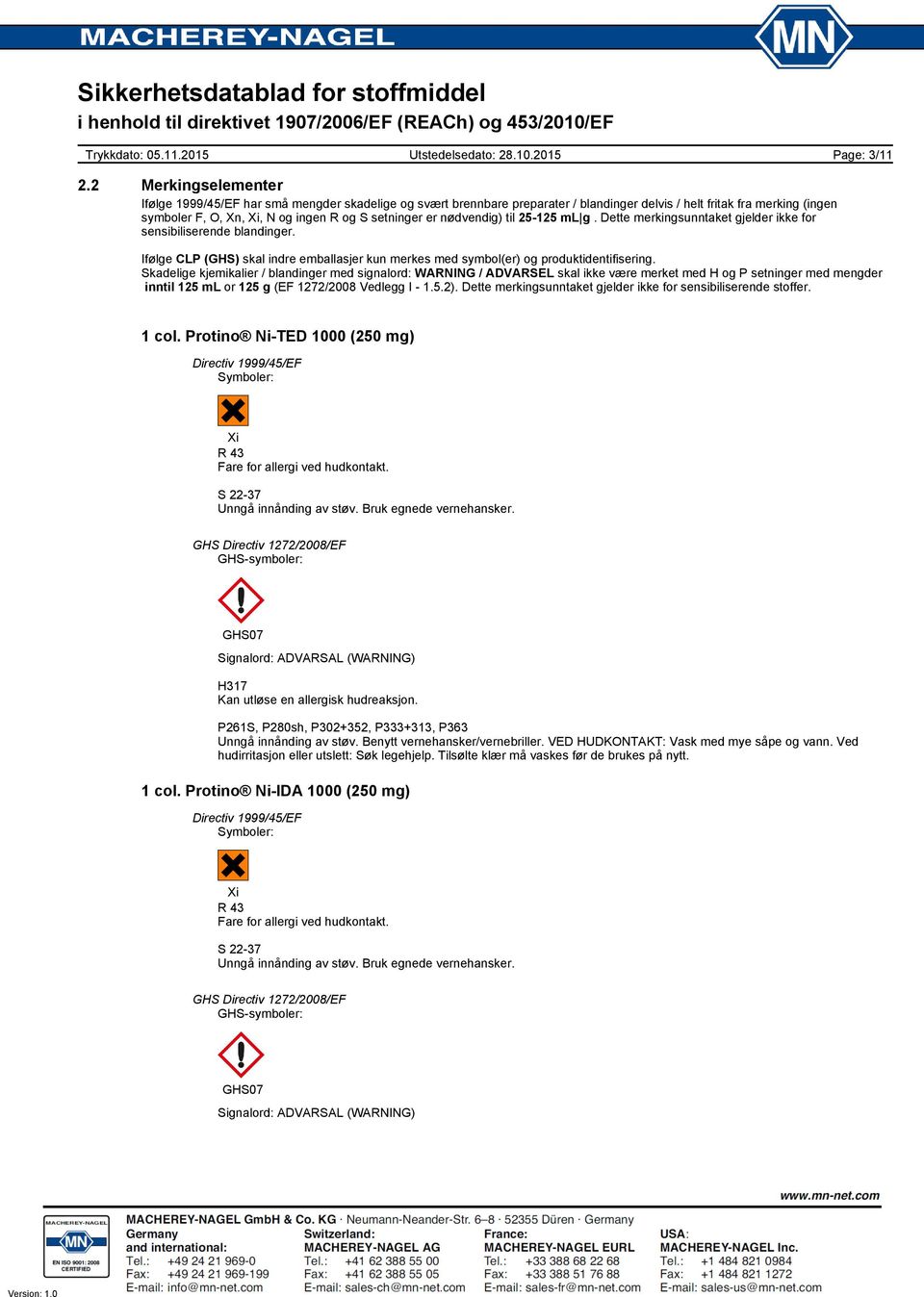 er nødvendig) til 25125 ml g. Dette merkingsunntaket gjelder ikke for sensibiliserende blandinger. Ifølge CLP (GHS) skal indre emballasjer kun merkes med symbol(er) og produktidentifisering.