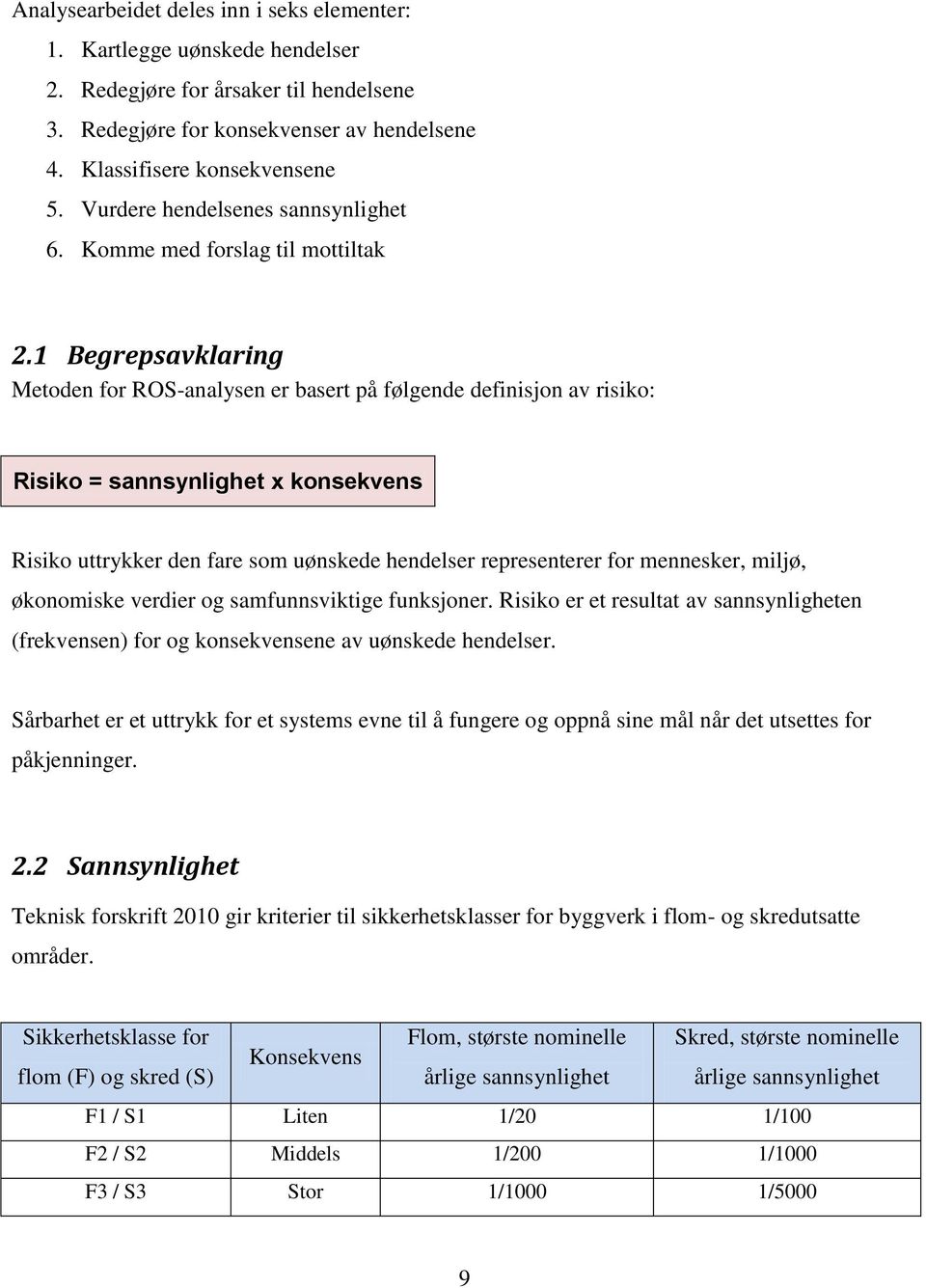 1 Begrepsavklaring Metoden for ROS-analysen er basert på følgende definisjon av risiko: Risiko = sannsynlighet x konsekvens Risiko uttrykker den fare som uønskede hendelser representerer for