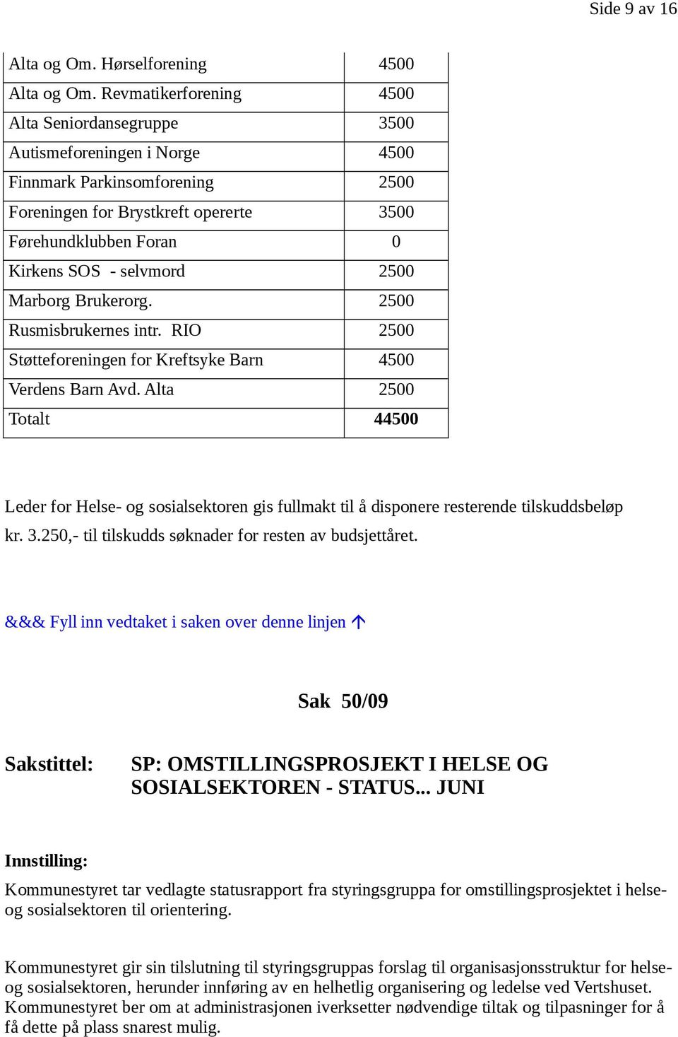 selvmord 2500 Marborg Brukerorg. 2500 Rusmisbrukernes intr. RIO 2500 Støtteforeningen for Kreftsyke Barn 4500 Verdens Barn Avd.