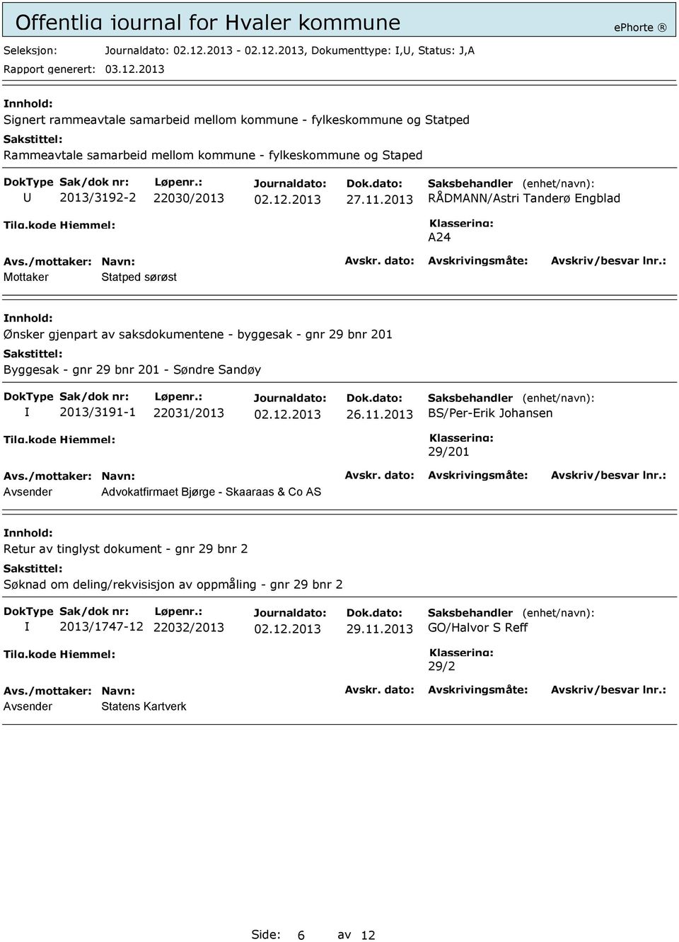 2013 RÅDMANN/Astri Tanderø Engblad A24 Mottaker Statped sørøst Ønsker gjenpart av saksdokumentene - byggesak - gnr 29 bnr 201 Byggesak - gnr 29 bnr 201 - Søndre Sandøy