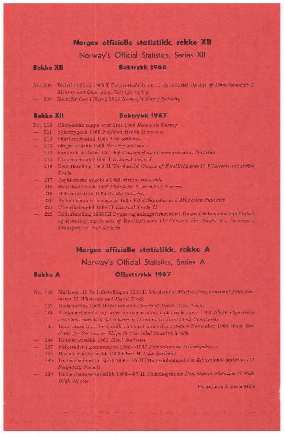 0 økonomisk utsyn over året Economic Survey - Syketrygden National Health Insurance Skattestatistikk Tax Statistics - Skogstatistikk Forestry Statistics - Samferdselsstatistikk Transport and