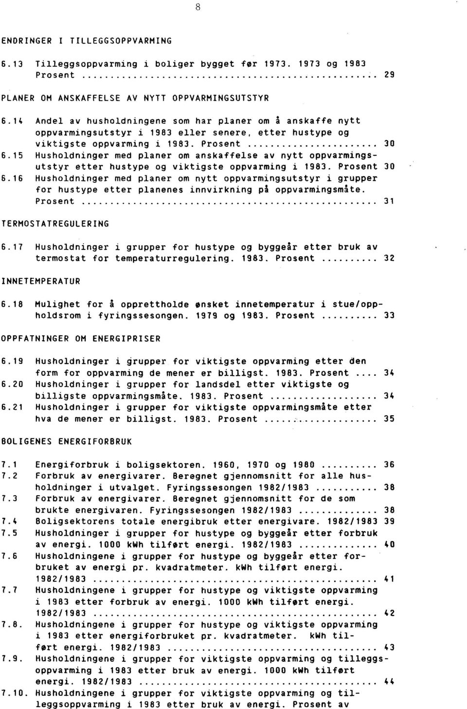 15 Husholdninger med planer om anskaffelse av nytt oppvarmingsutstyr etter hustype og viktigste oppvarming i 1983. Prosent 30 6.