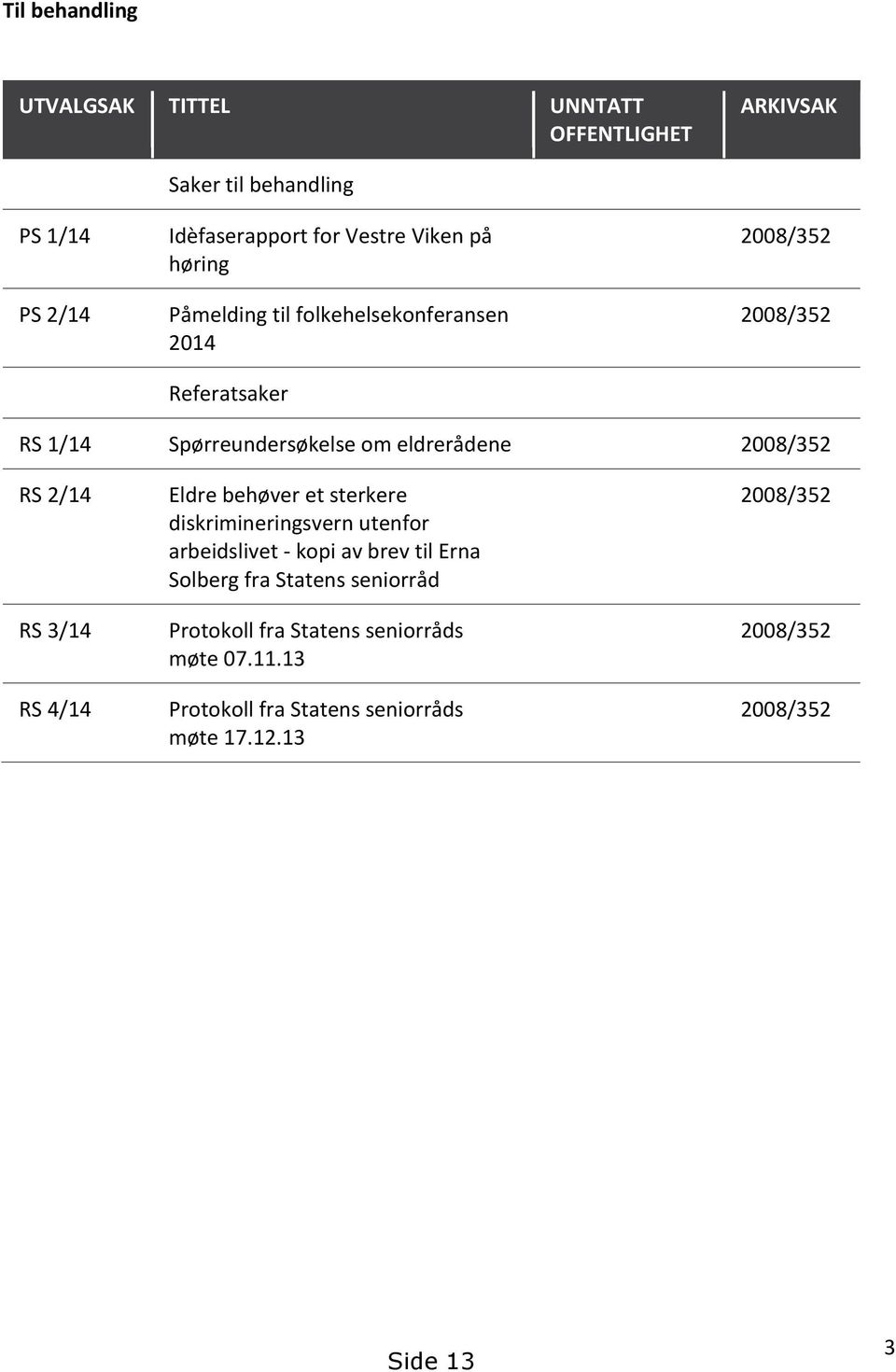 2/14 RS 3/14 RS 4/14 Eldre behøver et sterkere diskrimineringsvern utenfor arbeidslivet - kopi av brev til Erna Solberg fra Statens