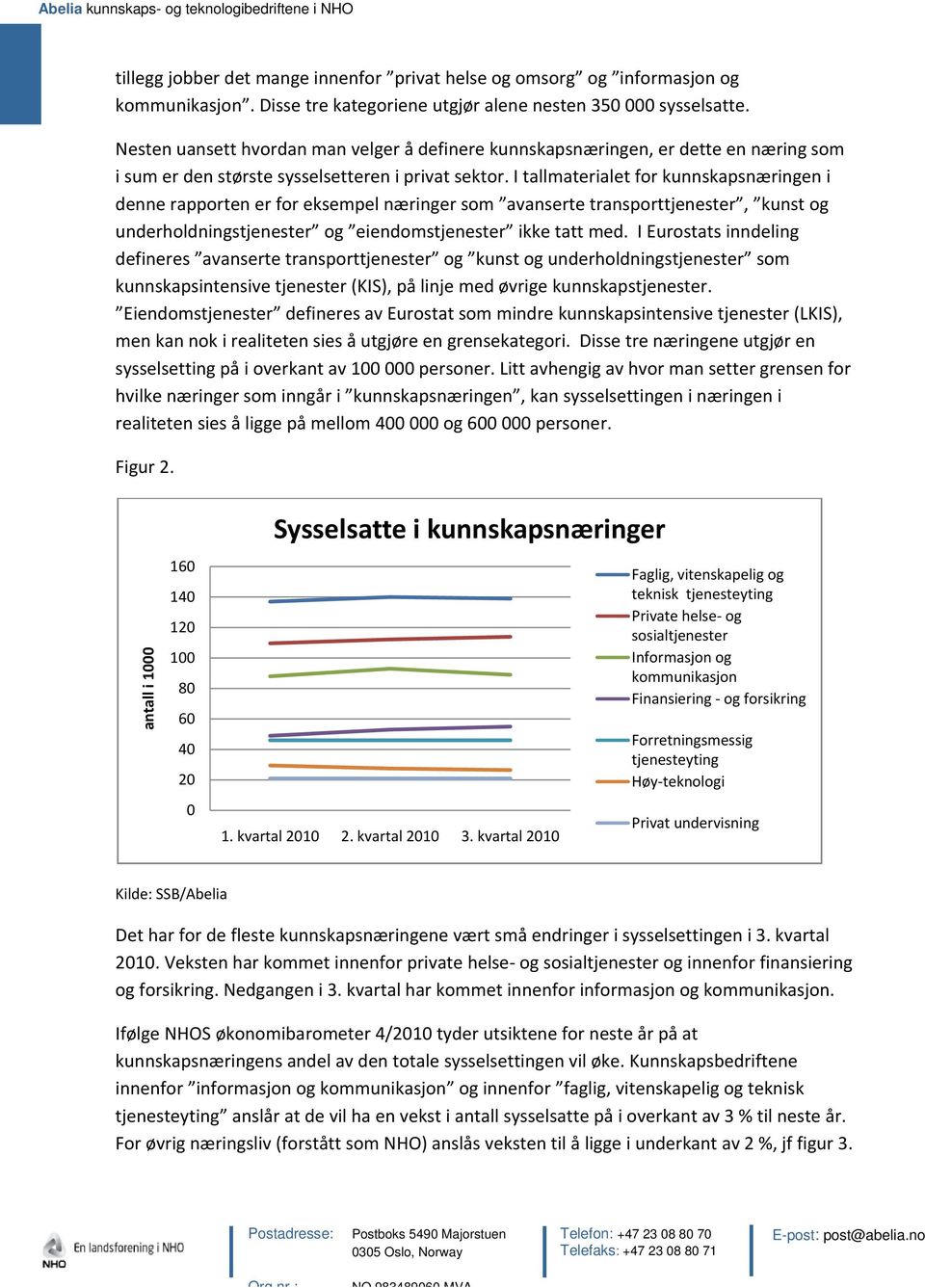 I tallmaterialet for kunnskapsnæringen i denne rapporten er for eksempel næringer som avanserte transporttjenester, kunst og underholdningstjenester og eiendomstjenester ikke tatt med.