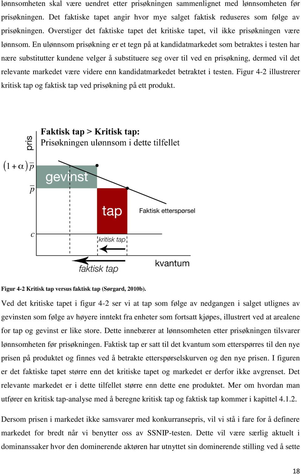 En ulønnsom prisøkning er et tegn på at kandidatmarkedet som betraktes i testen har nære substitutter kundene velger å substituere seg over til ved en prisøkning, dermed vil det relevante markedet