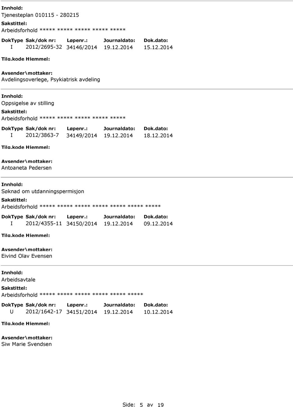 2014 Avdelingsoverlege, Psykiatrisk avdeling Oppsigelse av stilling 2012/3863-7