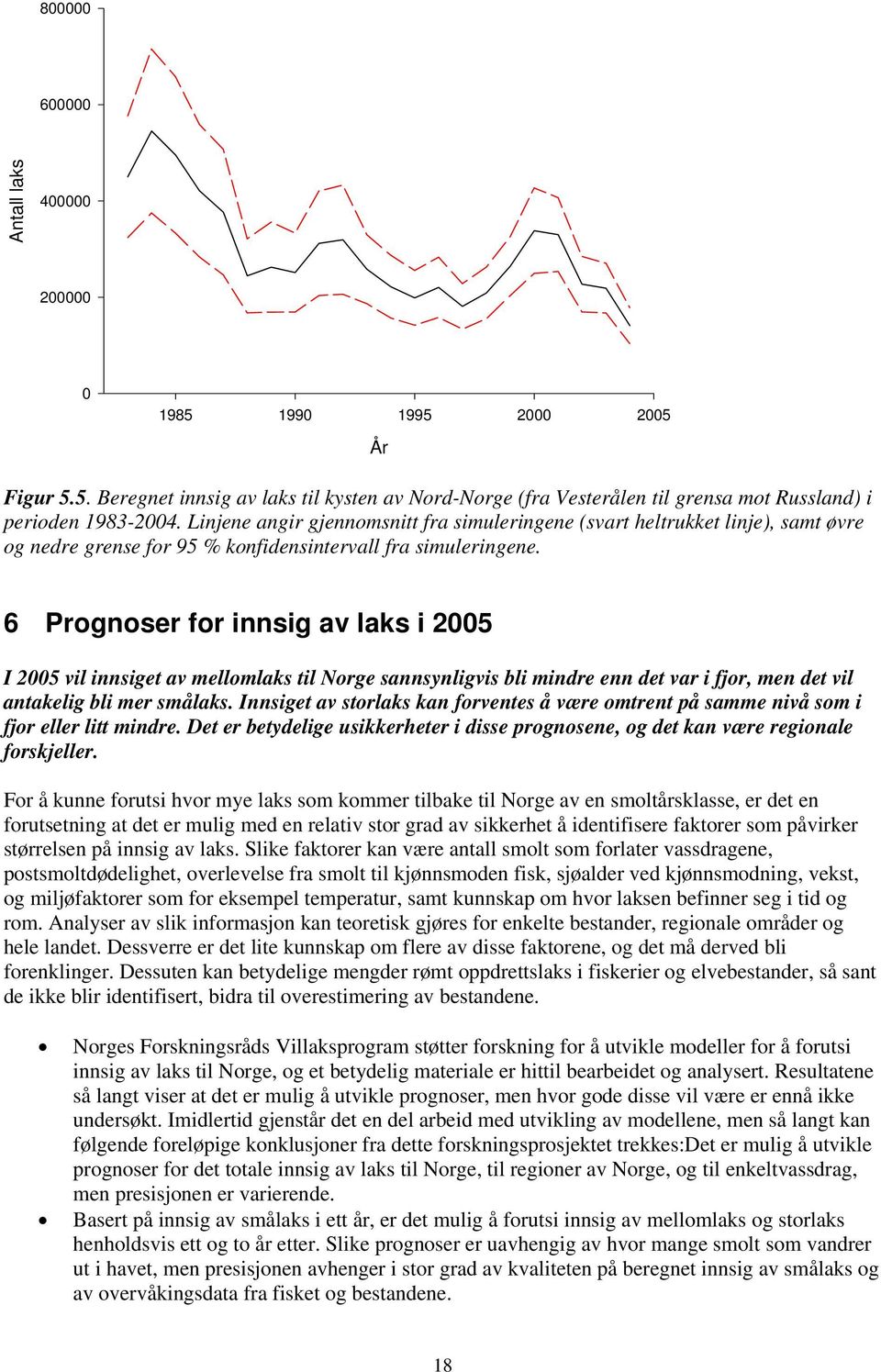 6 Prognoser for innsig av laks i 25 I 25 vil innsiget av mellomlaks til Norge sannsynligvis bli mindre enn det var i fjor, men det vil antakelig bli mer smålaks.