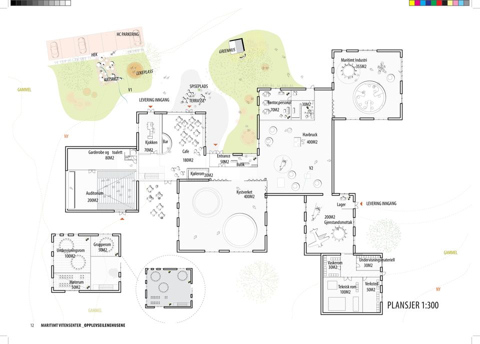 30M2 V2 Kystverket 400M2 Lager LEVERING INNGANG 200M2 Gjenstandsmottak Undervisningsrom 100M2 Grupperom 50M2 GAMMEL Vaskerom 30M2