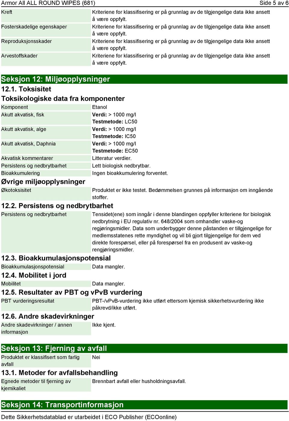 : Miljøopplysninger 12