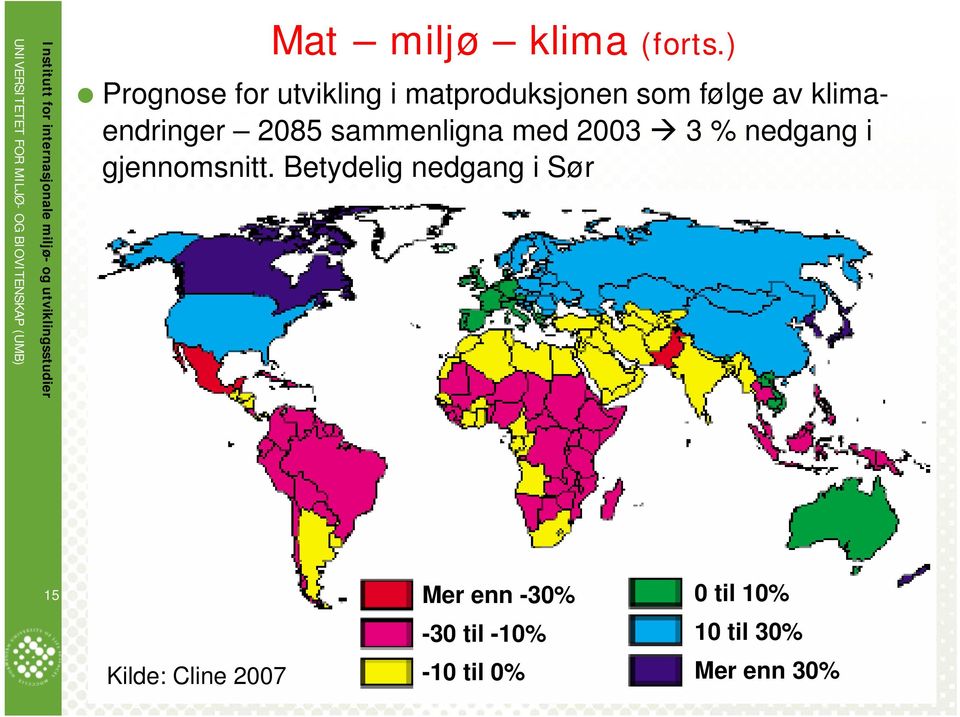 klimaendringer 2085 sammenligna med 2003 3 % nedgang i