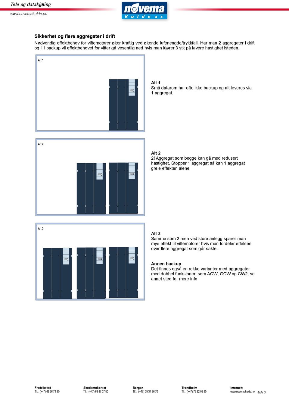 Alt 1 Små datarom har ofte ikke backup og alt leveres via 1 aggregat. Alt 2 2!