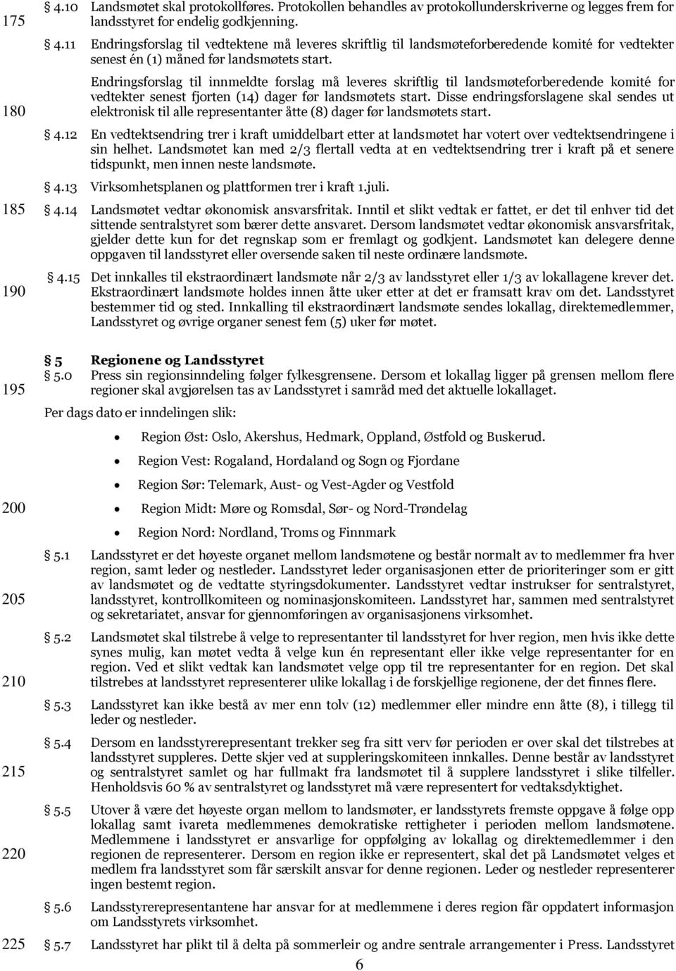 Disse endringsforslagene skal sendes ut elektronisk til alle representanter åtte (8) dager før landsmøtets start. 4.