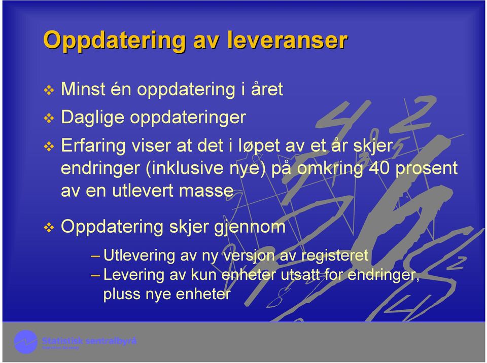 omkring 40 prosent av en utlevert masse Oppdatering skjer gjennom Utlevering av