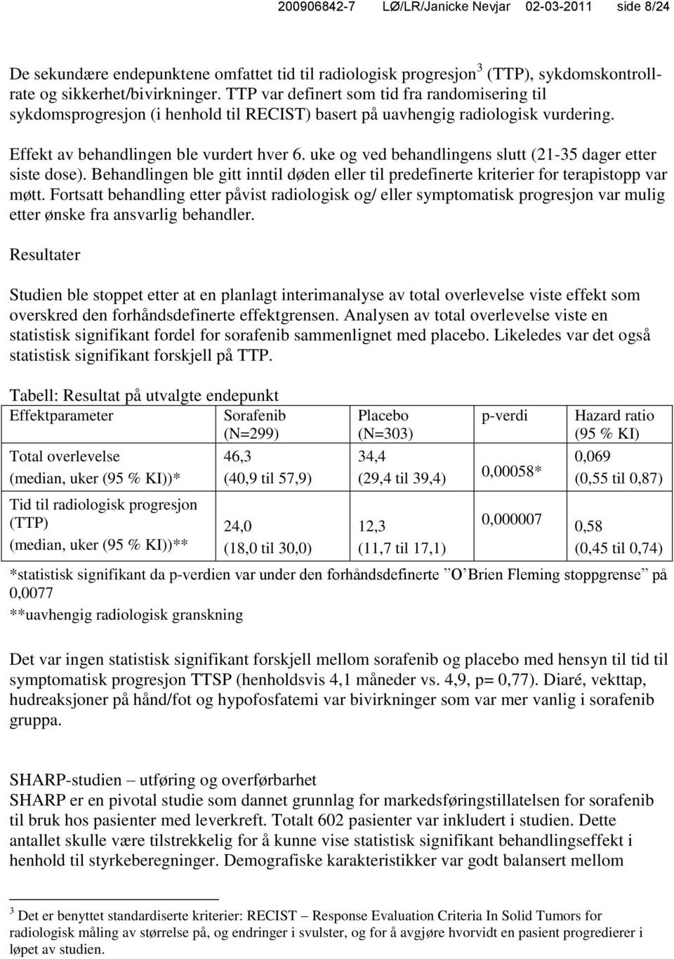 uke og ved behandlingens slutt (21-35 dager etter siste dose). Behandlingen ble gitt inntil døden eller til predefinerte kriterier for terapistopp var møtt.