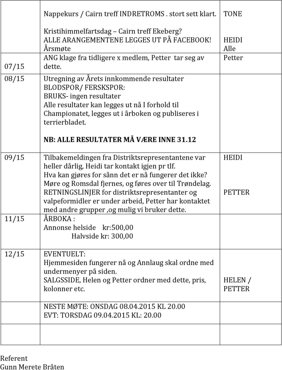 08/15 Utregning av Årets innkommende resultater BLODSPOR/ FERSKSPOR: BRUKS- ingen resultater Alle resultater kan legges ut nå I forhold til Championatet, legges ut i årboken og publiseres i