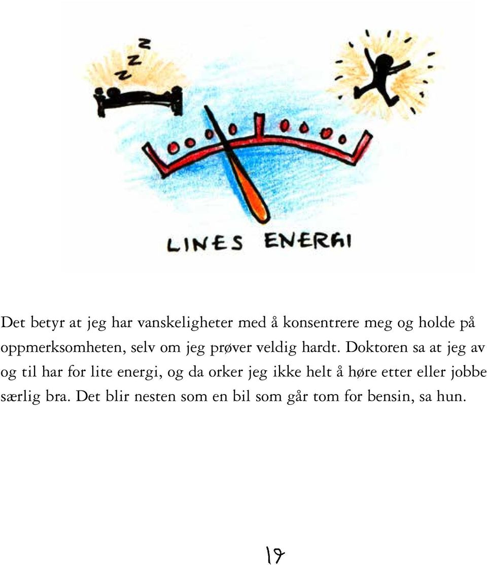 Doktoren sa at jeg av og til har for lite energi, og da orker jeg ikke