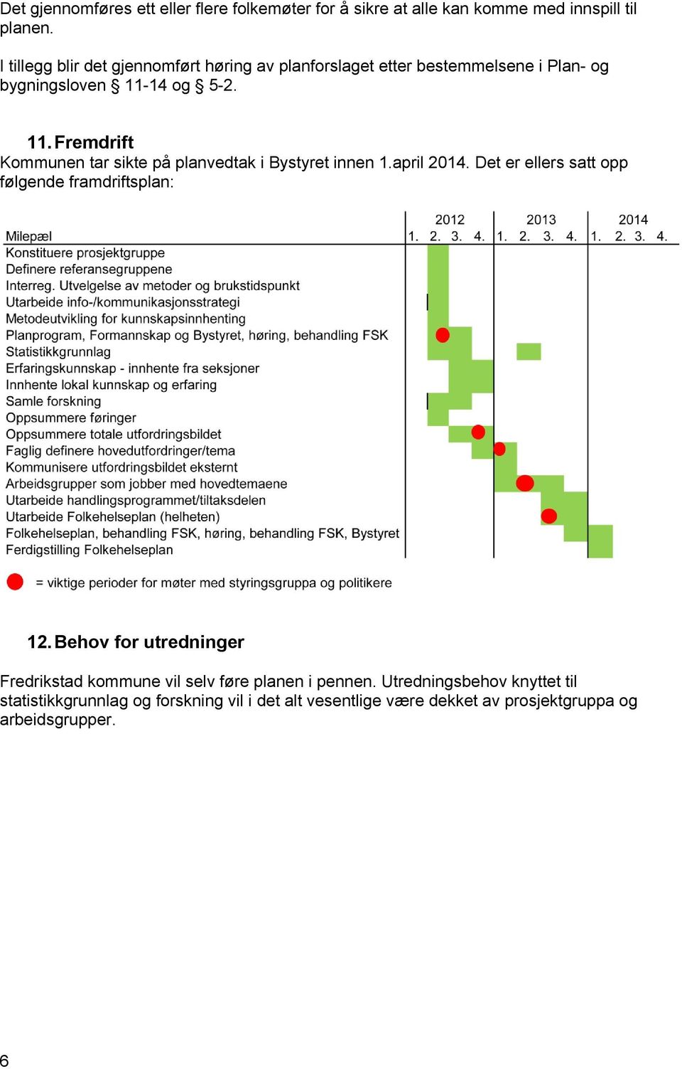 14 og 5-2. 11.Fremdrift Kommunen tar sikte på planvedtak i Bystyret innen 1.april 2014.