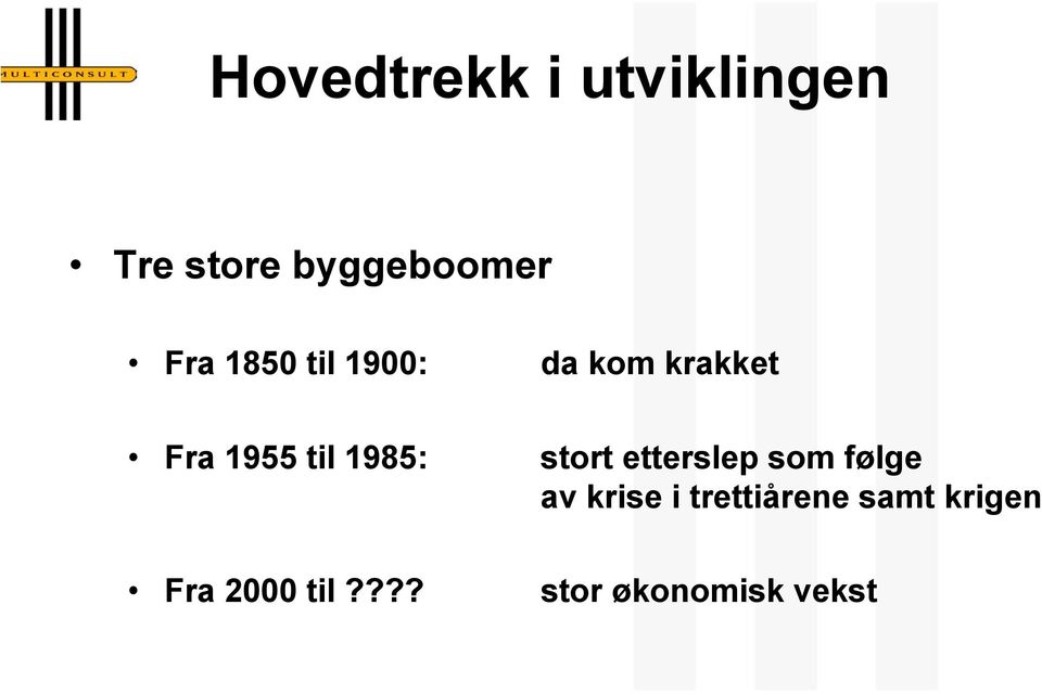 1985: stort etterslep som følge av krise i