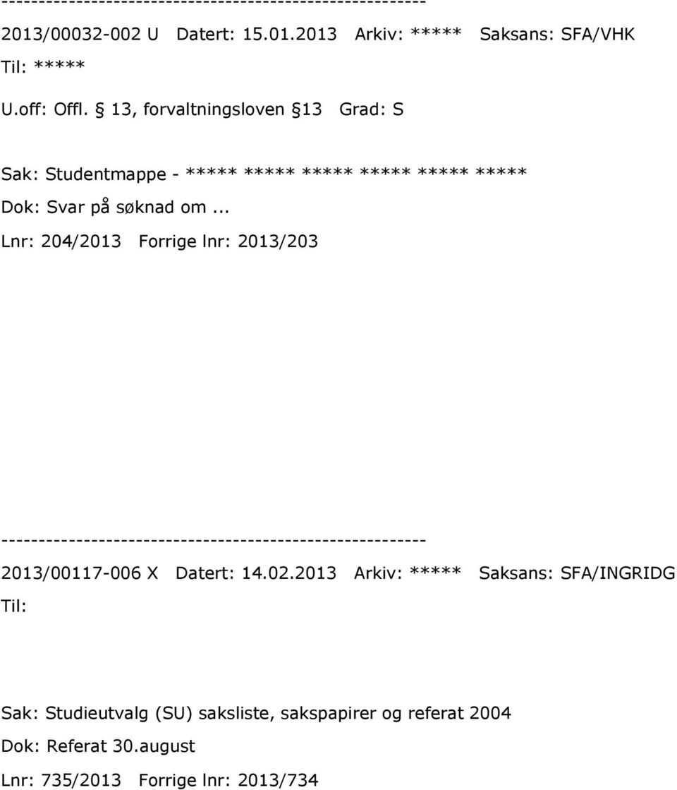 søknad om... Lnr: 204/2013 Forrige lnr: 2013/203 2013/00117-006 X Datert: 14.02.