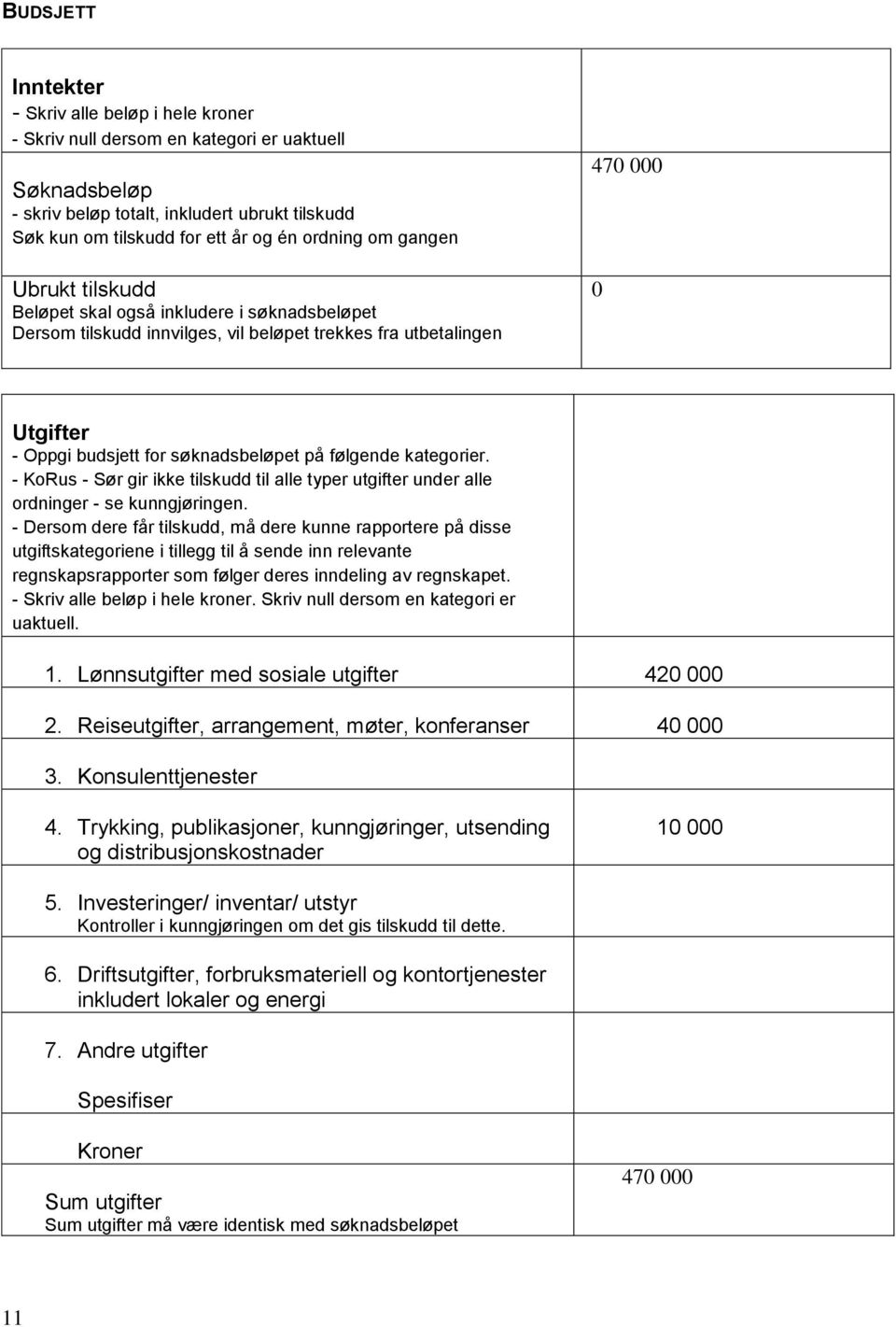 på følgende kategorier. - KoRus - Sør gir ikke tilskudd til alle typer utgifter under alle ordninger - se kunngjøringen.