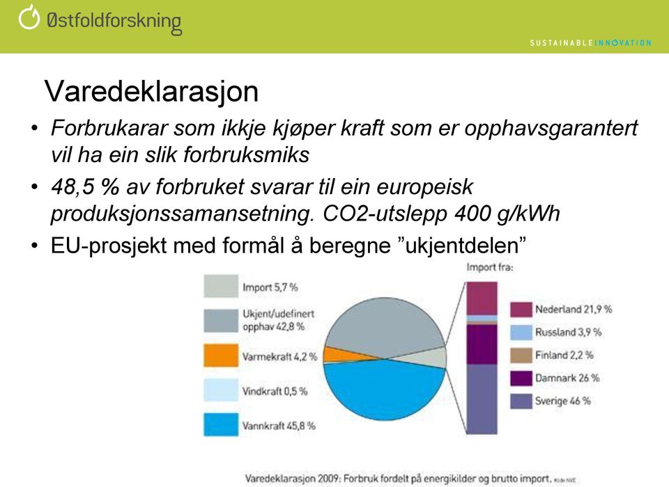 forbruket svarar til ein europeisk produksjonssamansetning.