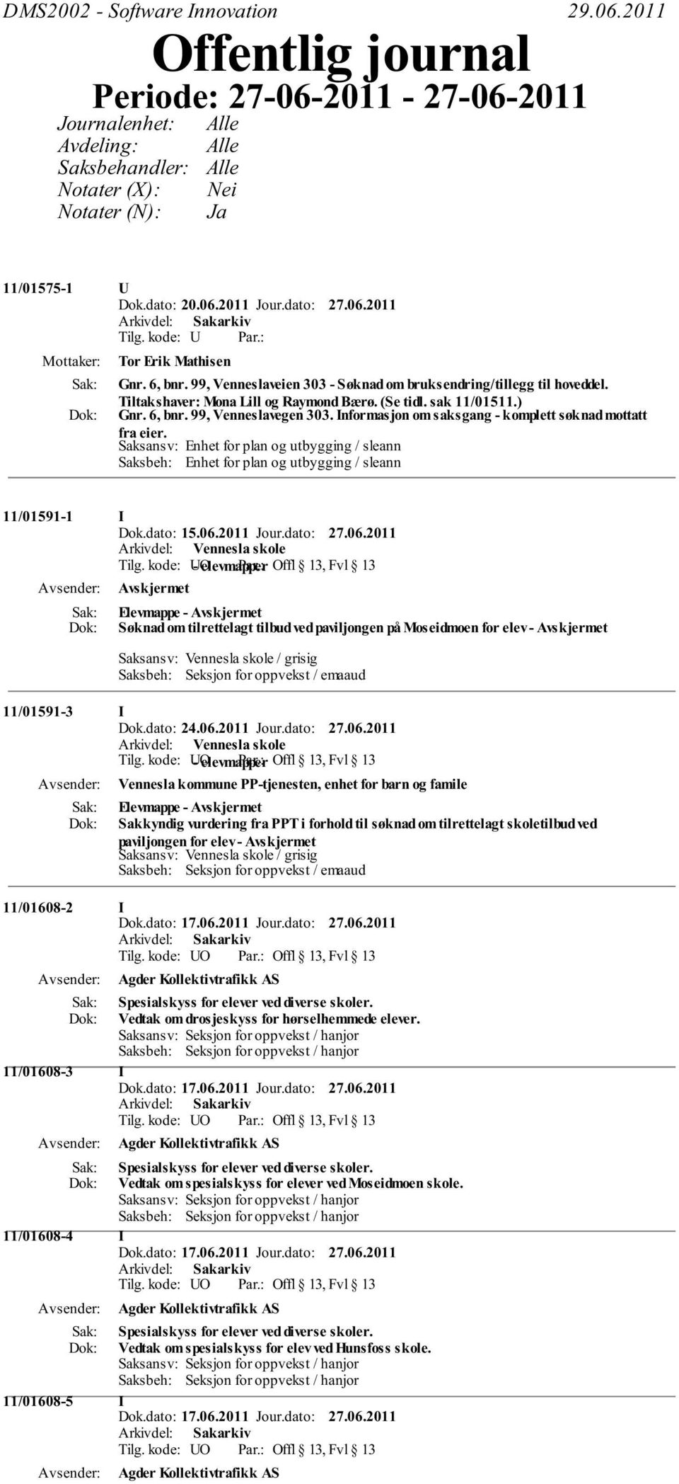 99, Venneslaveien 303 - Søknad om bruksendring/tillegg til hoveddel. Tiltakshaver: Mona Lill og Raymond Bærø. (Se tidl. sak 11/01511.) Gnr. 6, bnr. 99, Venneslavegen 303.