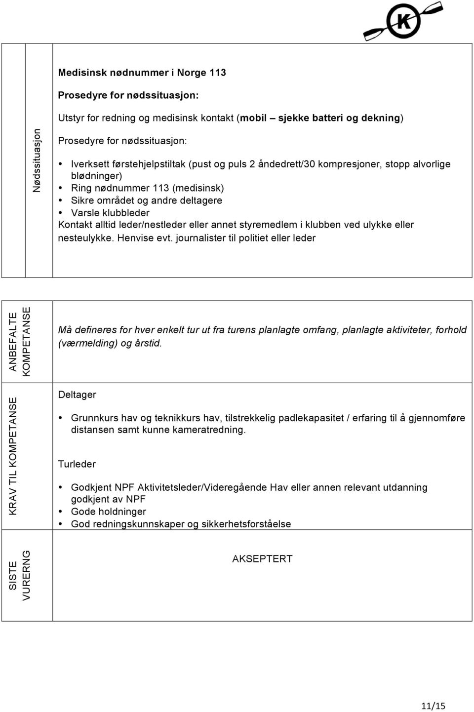 leder/nestleder eller annet styremedlem i klubben ved ulykke eller nesteulykke. Henvise evt.