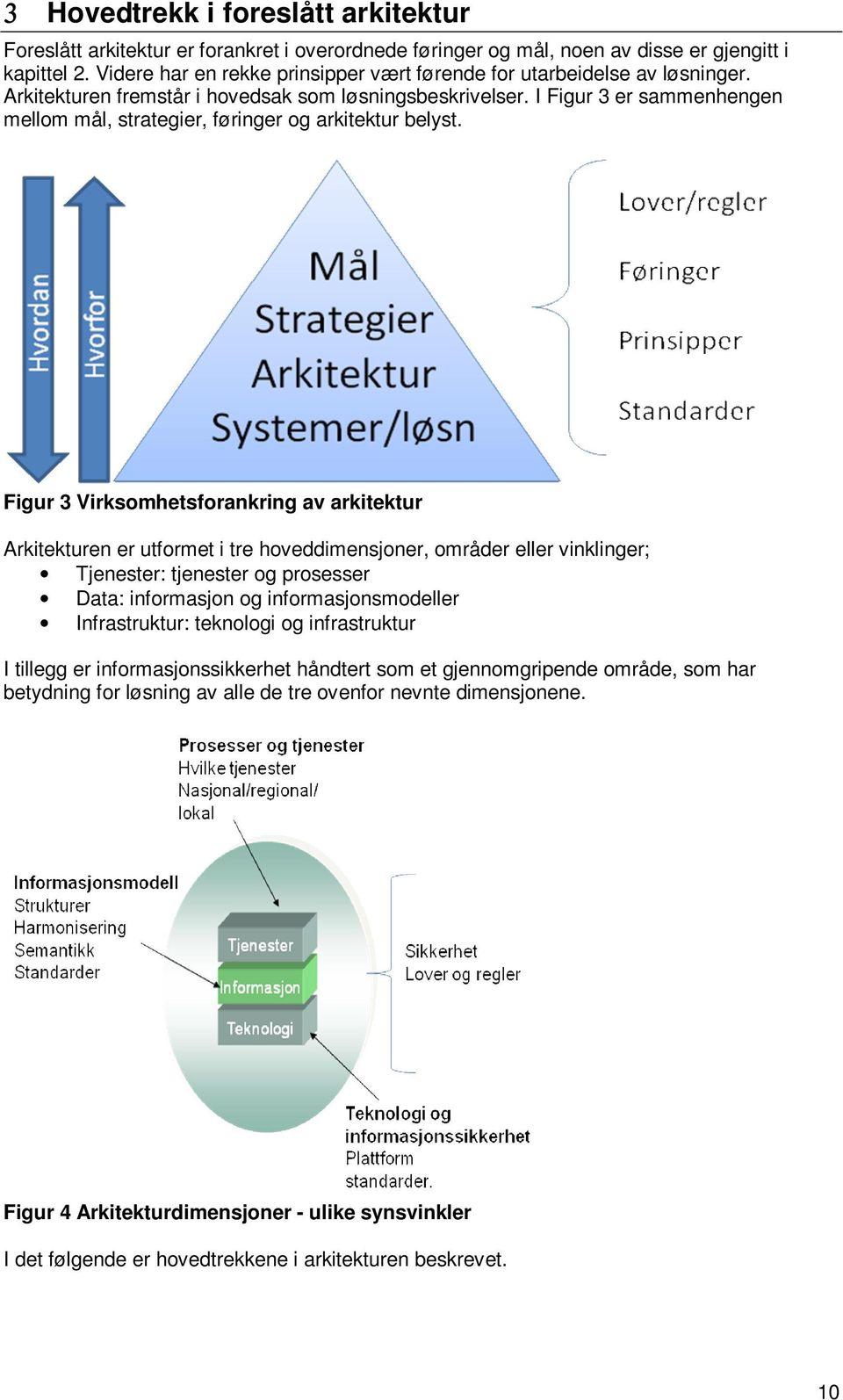 I Figur 3 er sammenhengen mellom mål, strategier, føringer og arkitektur belyst.