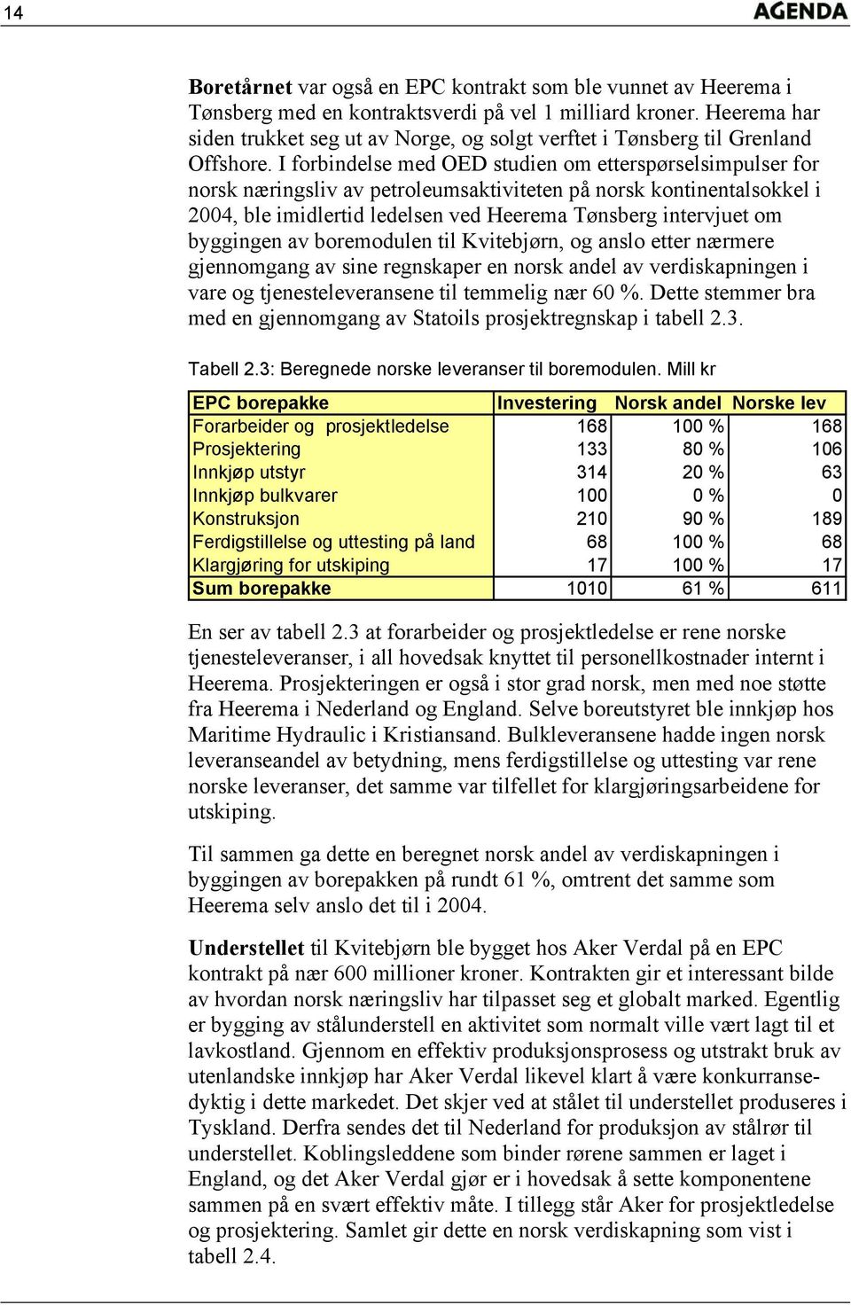 I forbindelse med OED studien om etterspørselsimpulser for norsk næringsliv av petroleumsaktiviteten på norsk kontinentalsokkel i 2004, ble imidlertid ledelsen ved Heerema Tønsberg intervjuet om