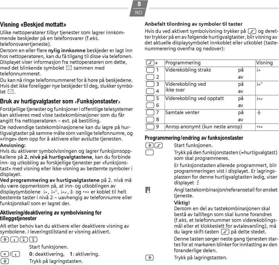 Displayet viser informasjon fra nettoperatøren om dette, med det blinkende symbolet sammen med telefonnummeret. Du kan nå ringe telefonnummeret for å høre på beskjedene.