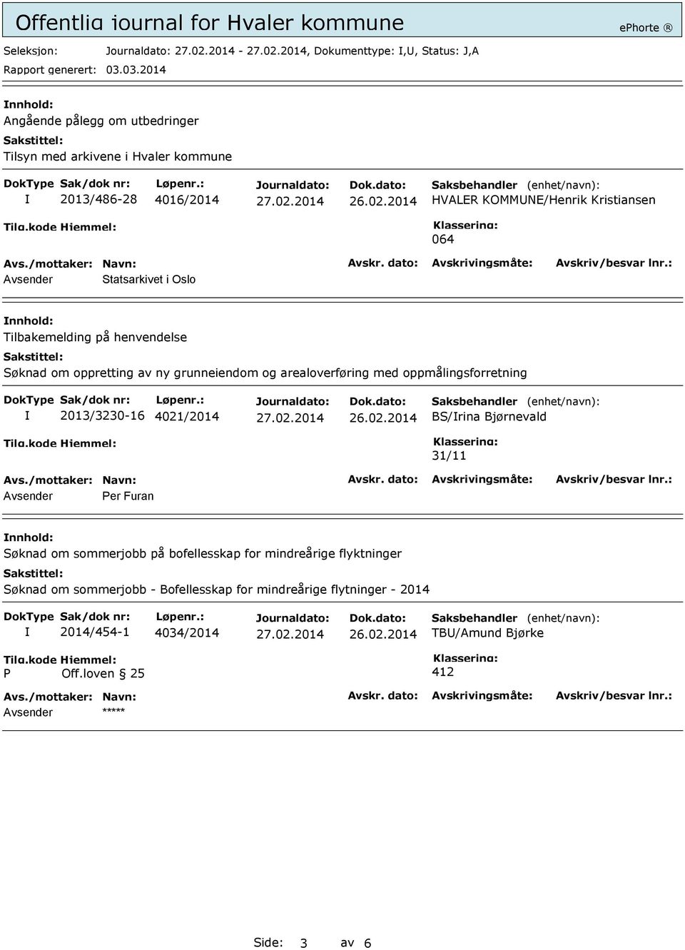 oppmålingsforretning 2013/3230-16 4021/2014 BS/rina Bjørnevald 31/11 Avsender Per Furan Søknad om sommerjobb på bofellesskap for mindreårige