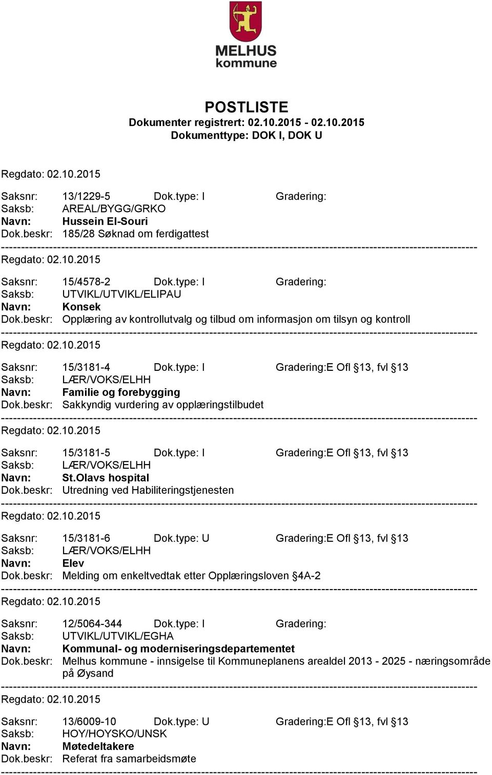 type: I Gradering:E Ofl 13, fvl 13 Saksb: LÆR/VOKS/ELHH Navn: Familie og forebygging Dok.beskr: Sakkyndig vurdering av opplæringstilbudet Saksnr: 15/3181-5 Dok.