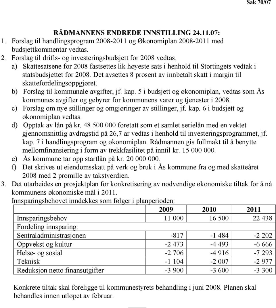 b) Forslag til kommunale avgifter, jf. kap. 5 i budsjett og økonomiplan, vedtas som Ås kommunes avgifter og gebyrer for kommunens varer og tjenester i 2008.