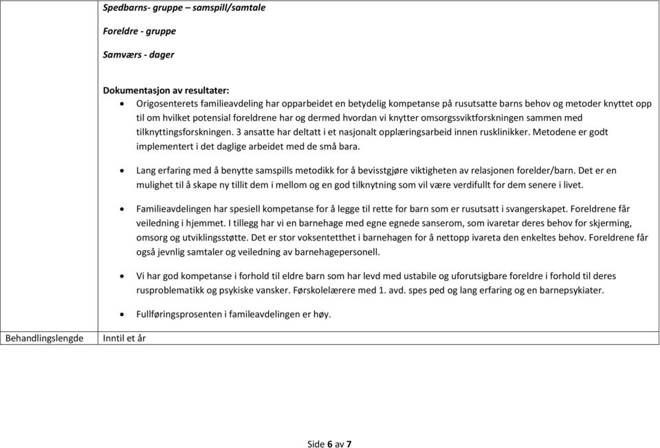 3 ansatte har deltatt i et nasjonalt opplæringsarbeid innen rusklinikker. Metodene er godt implementert i det daglige arbeidet med de små bara.