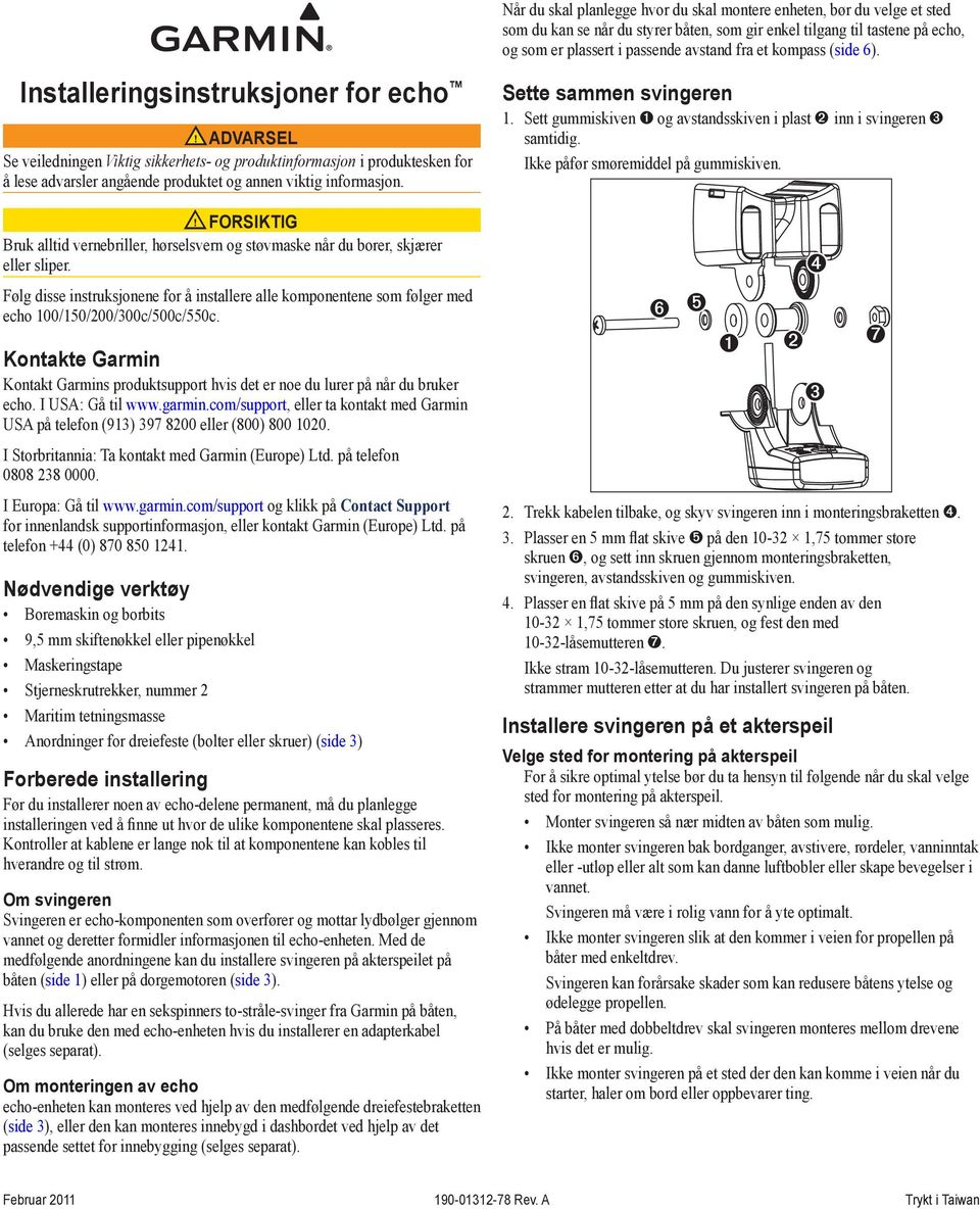 Installeringsinstruksjoner for echo Advarsel Se veiledningen Viktig sikkerhets- og produktinformasjon i produktesken for å lese advarsler angående produktet og annen viktig informasjon.