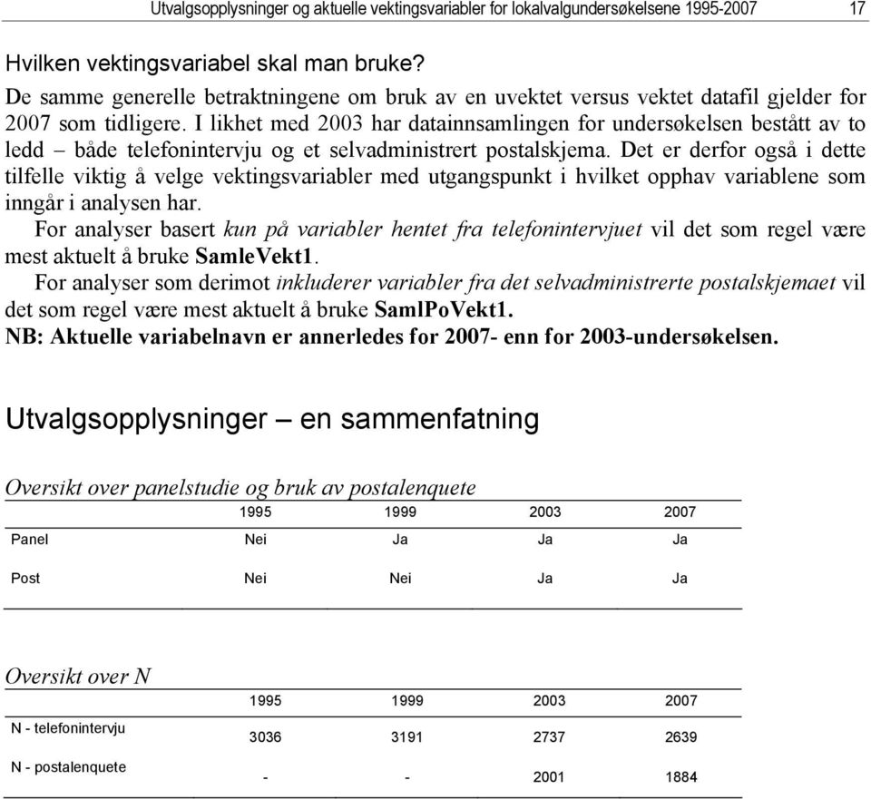 I likhet med 2003 har datainnsamlingen for undersøkelsen bestått av to ledd både telefonintervju og et selvadministrert postalskjema.