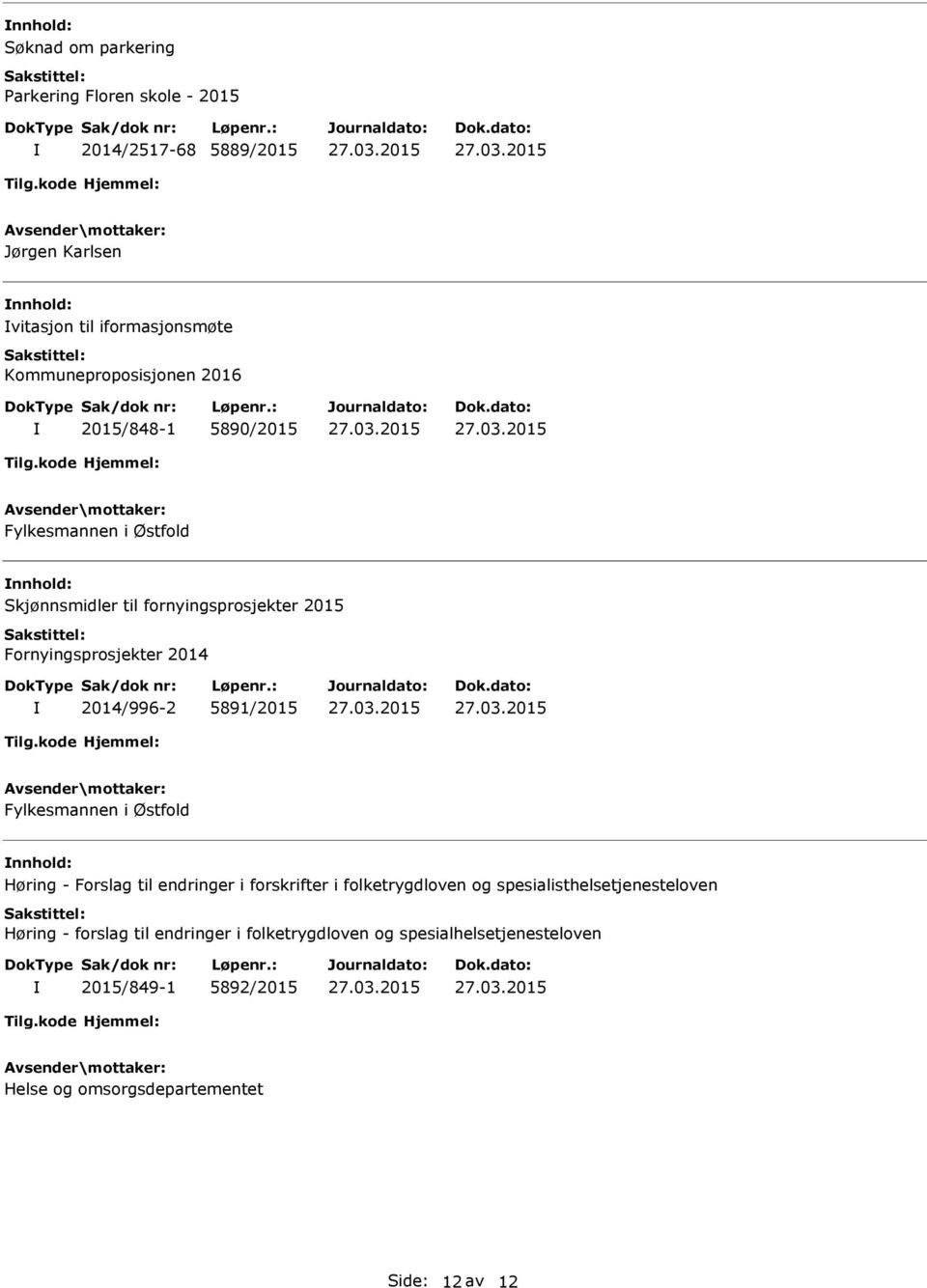 2014 2014/996-2 5891/2015 Fylkesmannen i Østfold Høring - Forslag til endringer i forskrifter i folketrygdloven og