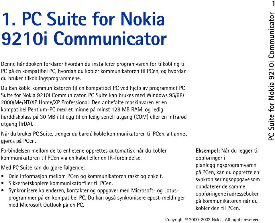 PC Suite kan brukes med Windows 95/98/ 2000/Me/NT/XP Home/XP Professional.