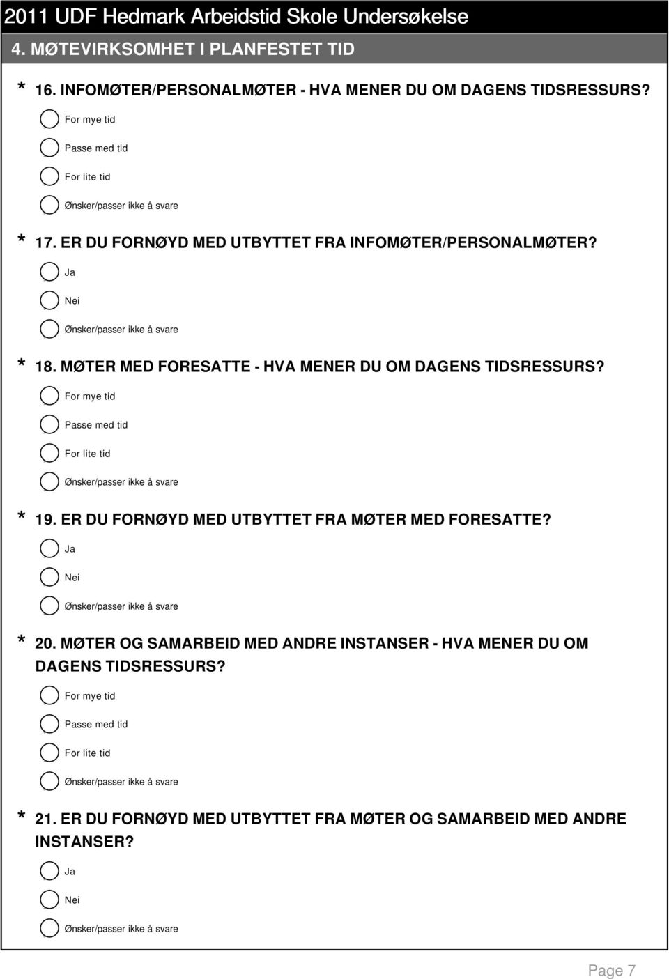 MØTER MED FORESATTE - HVA MENER DU OM DAGENS TIDSRESSURS? For mye tid Passe med tid For lite tid 19.