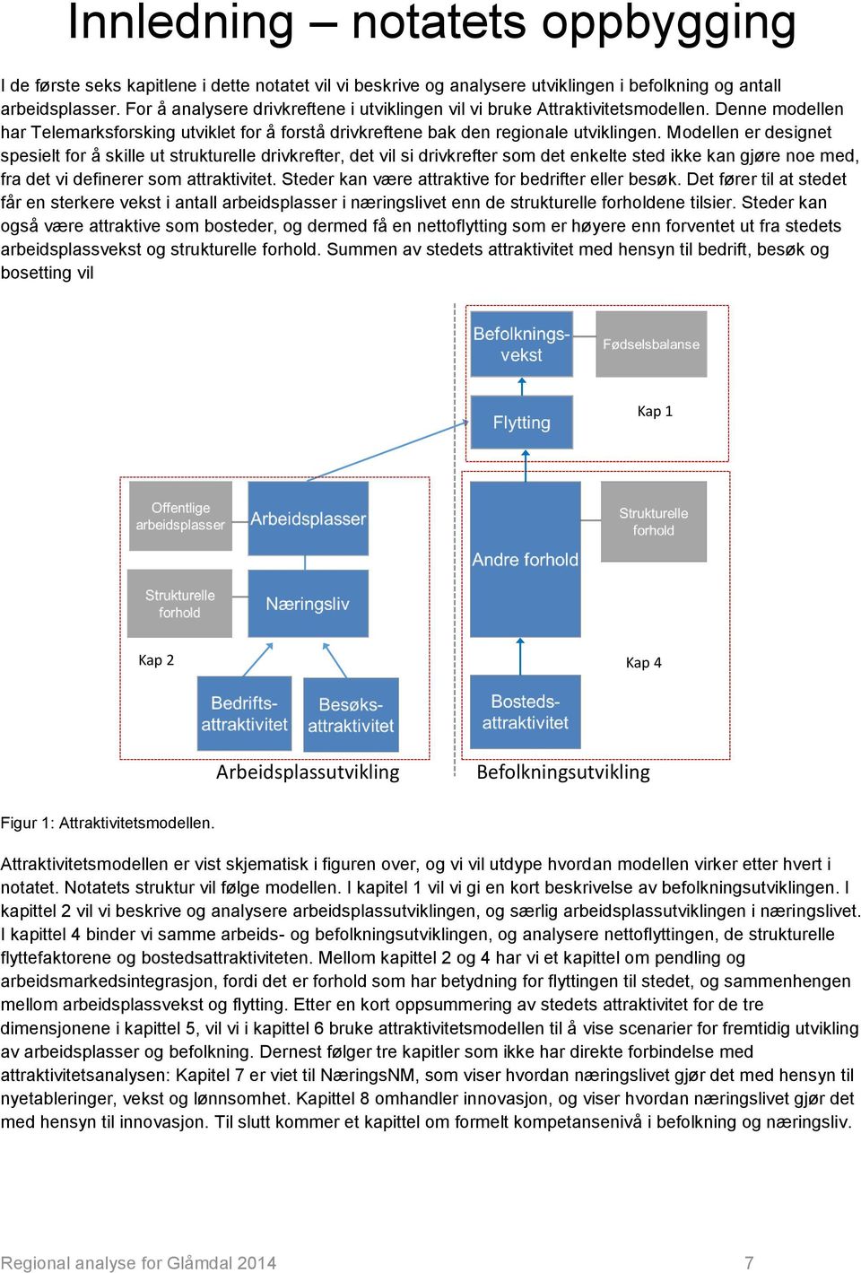 Modellen er designet spesielt for å skille ut strukturelle drivkrefter, det vil si drivkrefter som det enkelte sted ikke kan gjøre noe med, fra det vi definerer som attraktivitet.