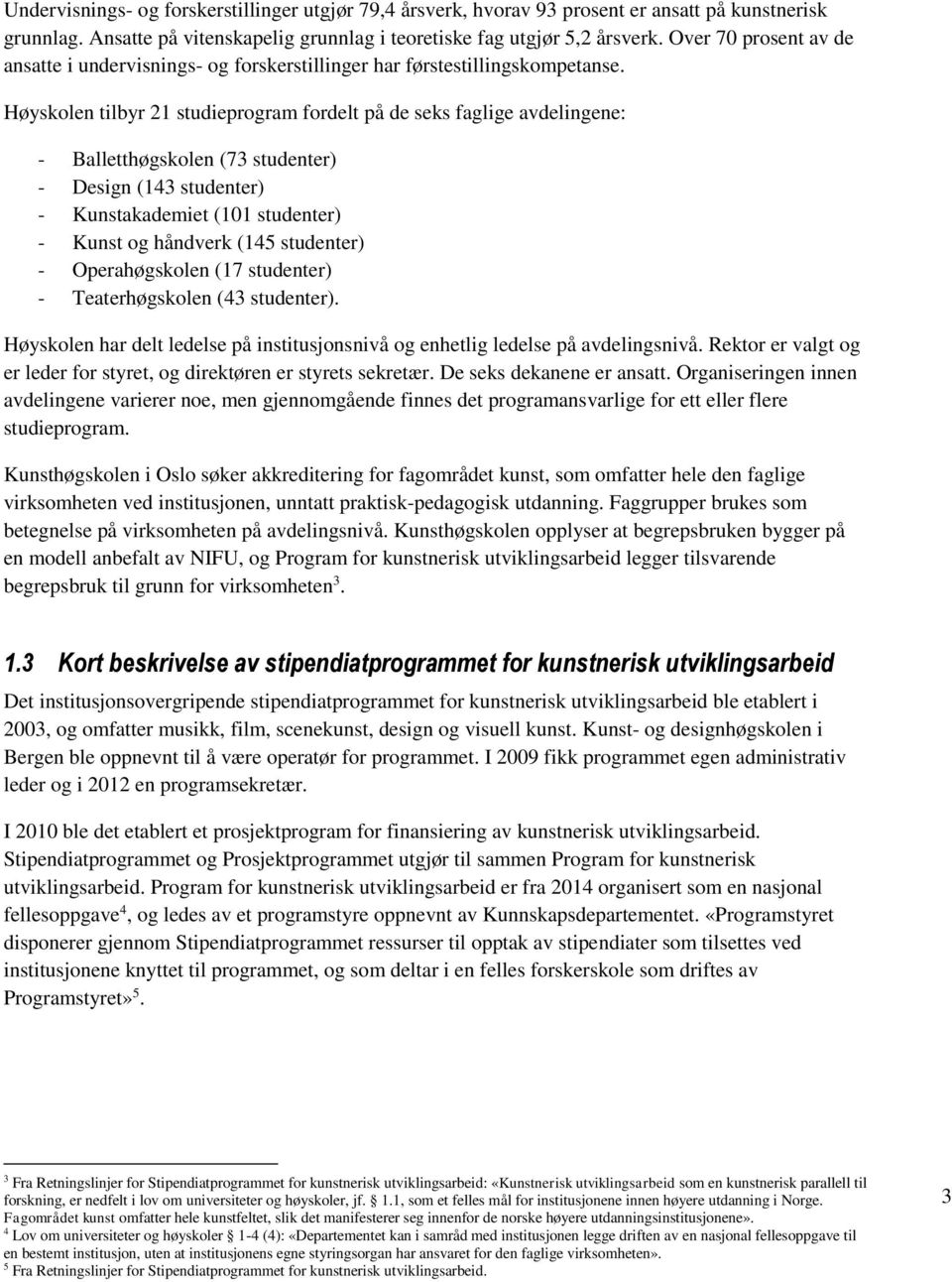 Høyskolen tilbyr 21 studieprogram fordelt på de seks faglige avdelingene: - Balletthøgskolen (73 studenter) - Design (143 studenter) - Kunstakademiet (101 studenter) - Kunst og håndverk (145