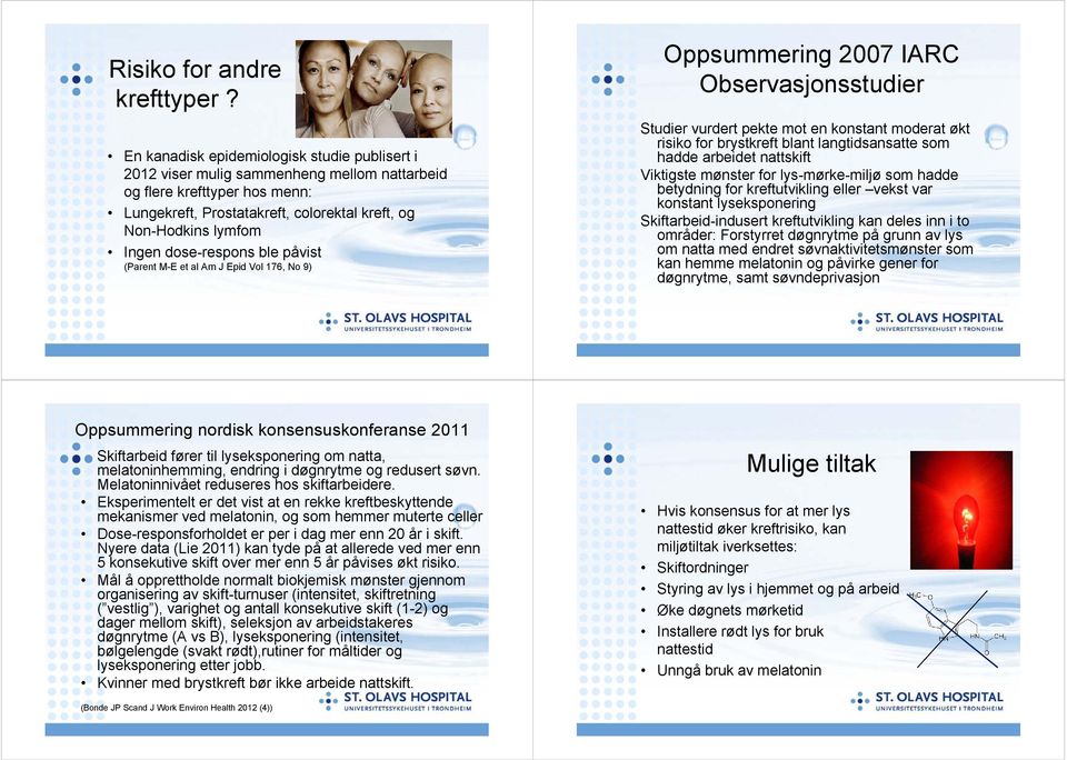 dose-respons ble påvist (Parent M-E et al Am J Epid Vol 176, No 9) Oppsummering 2007 IARC Observasjonsstudier Studier vurdert pekte mot en konstant moderat økt risiko for brystkreft blant