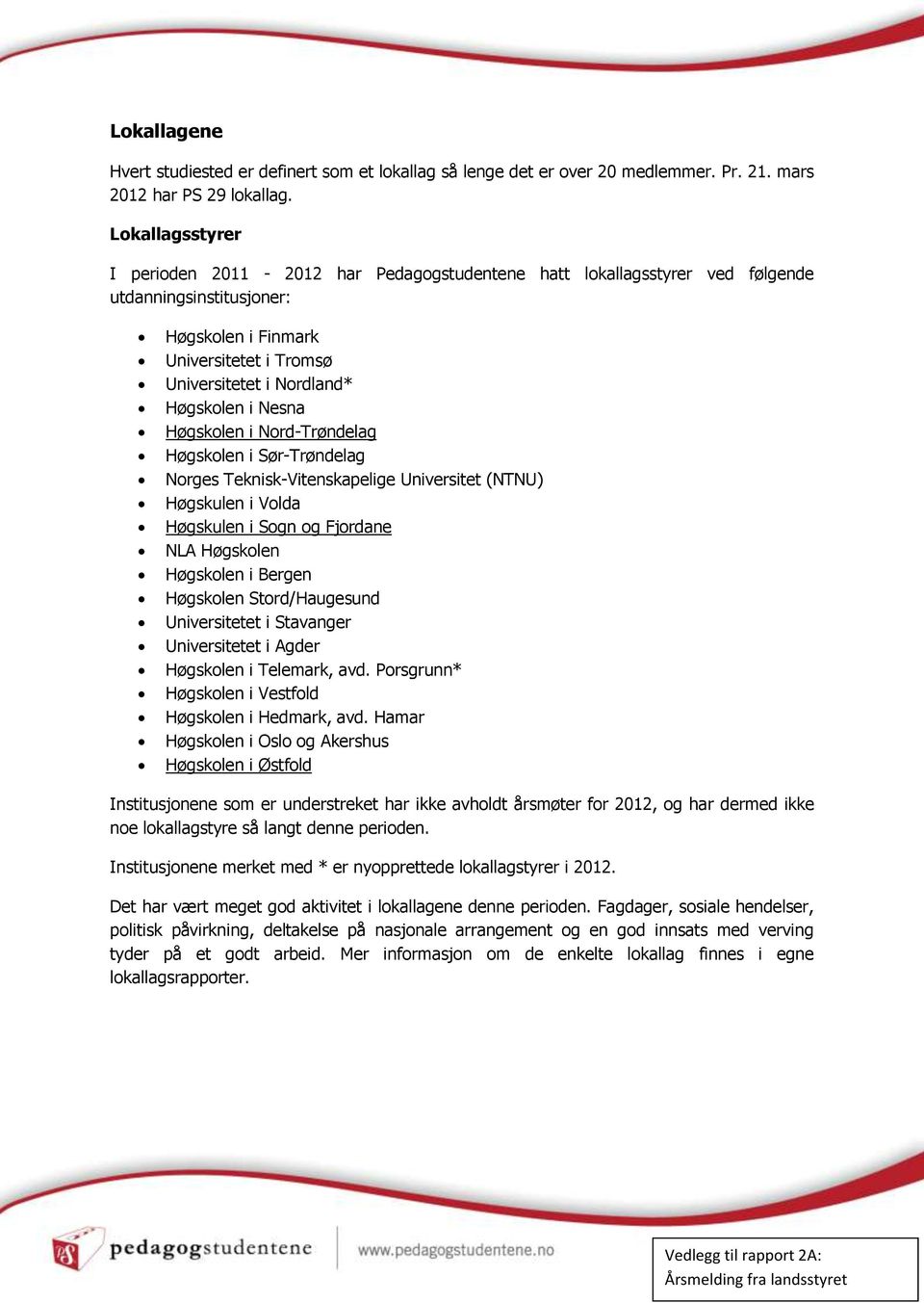 Nesna Høgskolen i Nord-Trøndelag Høgskolen i Sør-Trøndelag Norges Teknisk-Vitenskapelige Universitet (NTNU) Høgskulen i Volda Høgskulen i Sogn og Fjordane NLA Høgskolen Høgskolen i Bergen Høgskolen