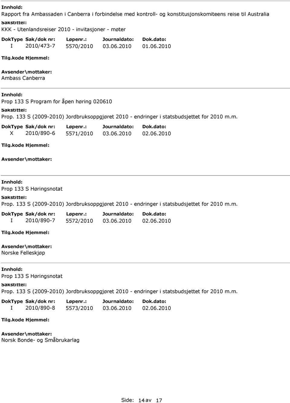 133 S (2009-2010) Jordbruksoppgjøret 2010 - endringer i statsbudsjettet for 2010 m.m. 2010/890-7 5572/2010 Norske Felleskjøp Prop 133 S Høringsnotat Prop.