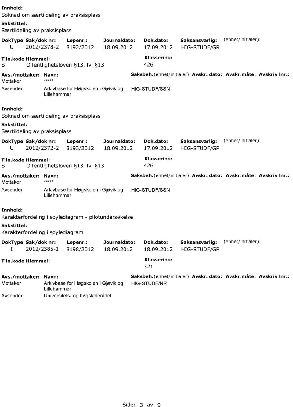 8193/2012 HG-TDF/N Karakterfordeling i søylediagram - pilotundersøkelse Karakterfordeling i