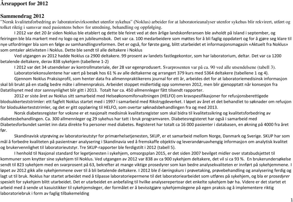 I 2012 var det 20 år siden Noklus ble etablert og dette ble feiret ved at den årlige landskonferansen ble avholdt på Island i september, og feiringen ble bla markert med ny logo og en jubileumsbok.