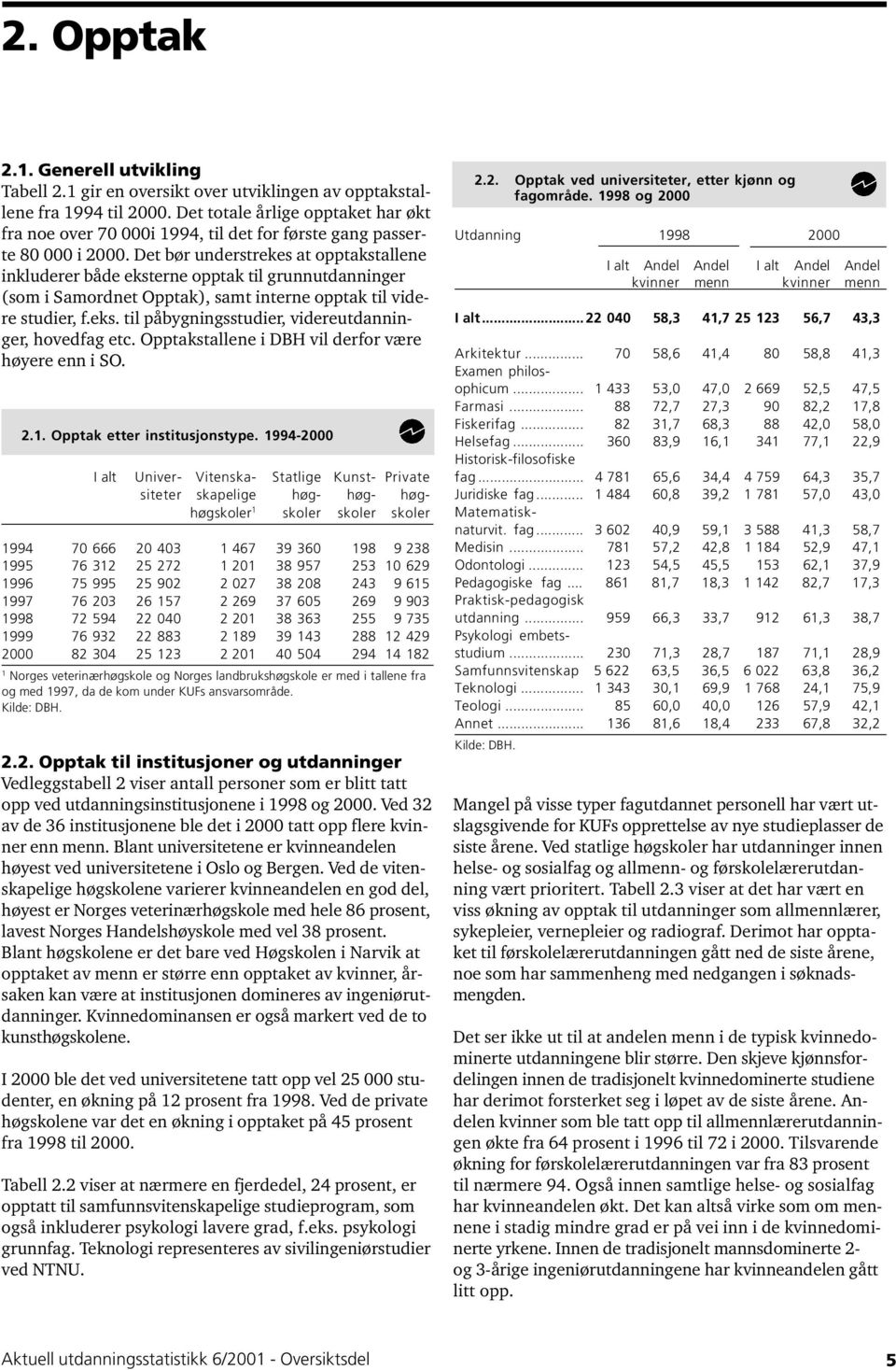 Det bør understrekes at opptakstallene inkluderer både eksterne opptak til grunnutdanninger (som i Samordnet Opptak), samt interne opptak til videre studier, f.eks. til påbygningsstudier, videreutdanninger, hovedfag etc.