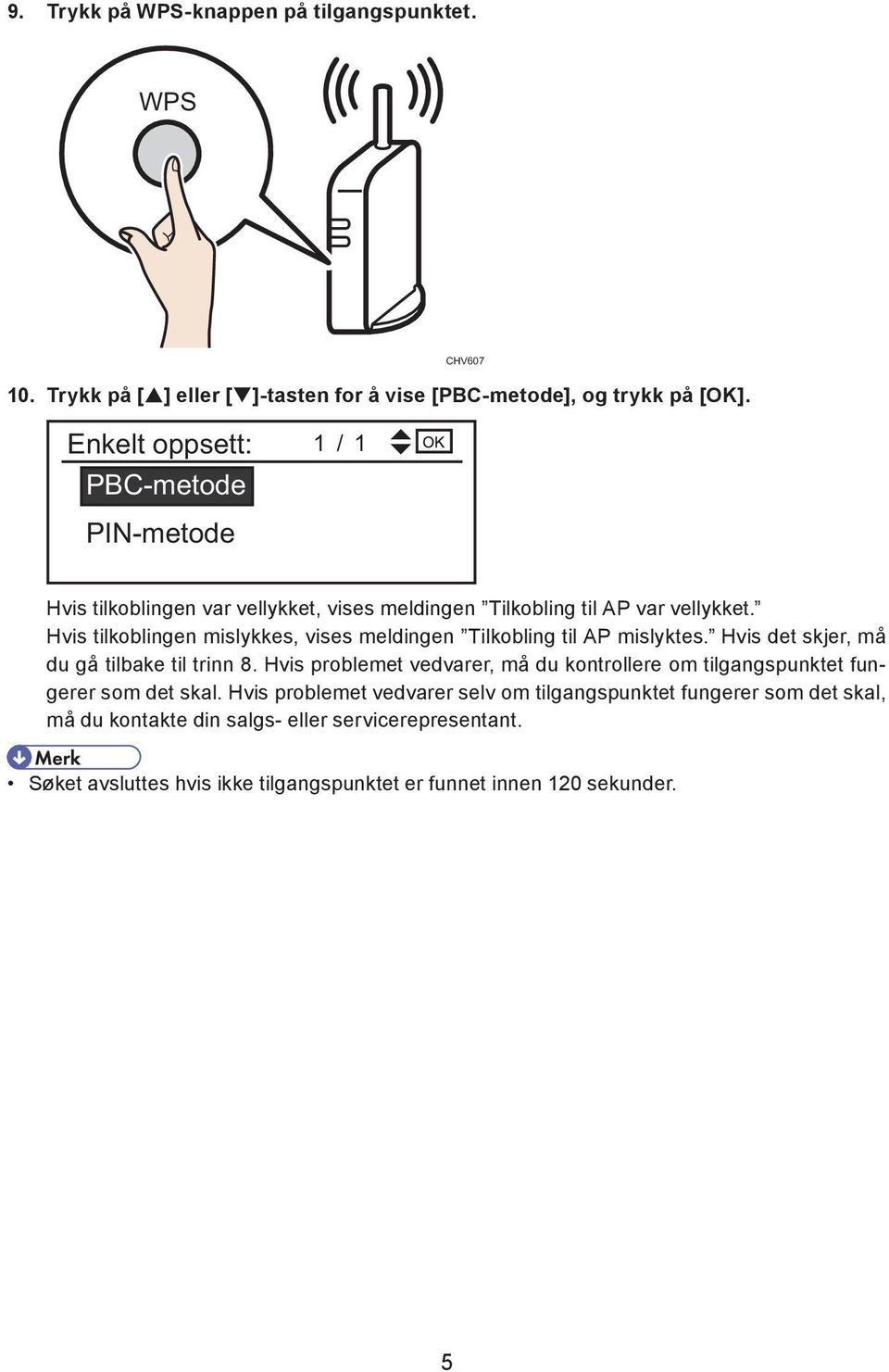 Hvis tilkoblingen mislykkes, vises meldingen Tilkobling til AP mislyktes. Hvis det skjer, må du gå tilbake til trinn 8.