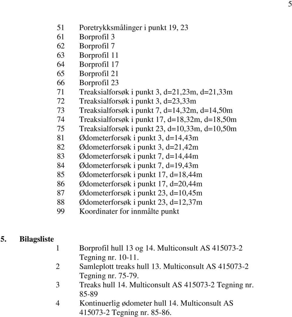 Ødometerforsøk i punkt 3, d=14,43m 82 Ødometerforsøk i punkt 3, d=21,42m 83 Ødometerforsøk i punkt 7, d=14,44m 84 Ødometerforsøk i punkt 7, d=19,43m 85 Ødometerforsøk i punkt 17, d=18,44m 86