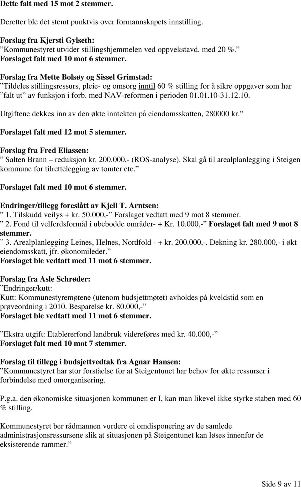 Forslag fra Mette Bolsøy og Sissel Grimstad: Tildeles stillingsressurs, pleie- og omsorg inntil 60 % stilling for å sikre oppgaver som har falt ut av funksjon i forb. med NAV-reformen i perioden 01.